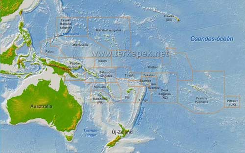 Óceánia földrajzi térképe