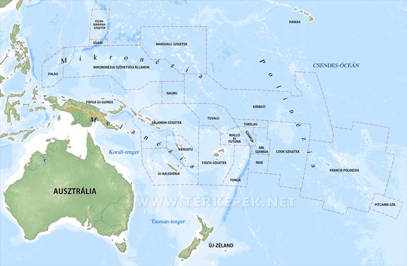 Ausztrália és Óceánia térkép